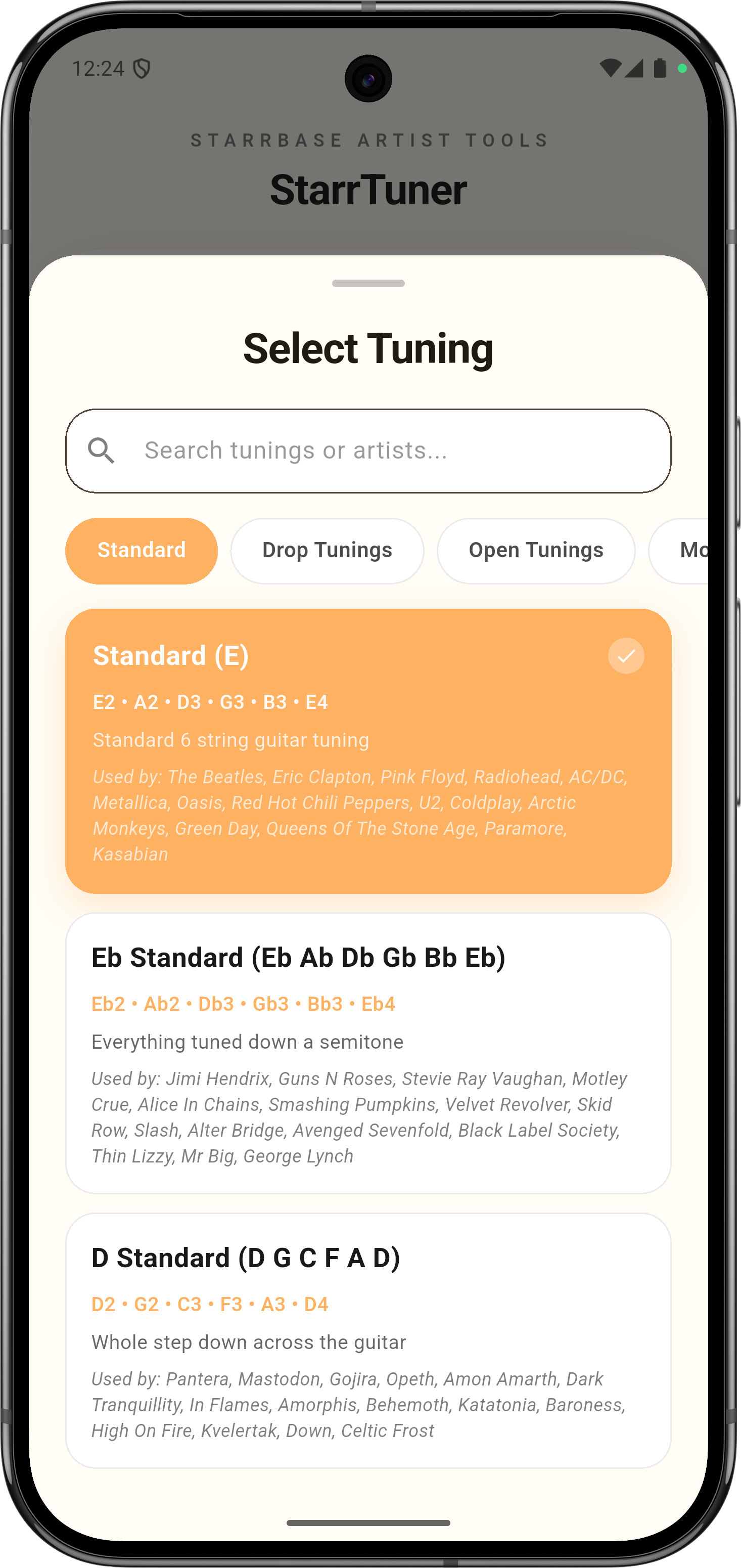StarrTuner tuning selection screen