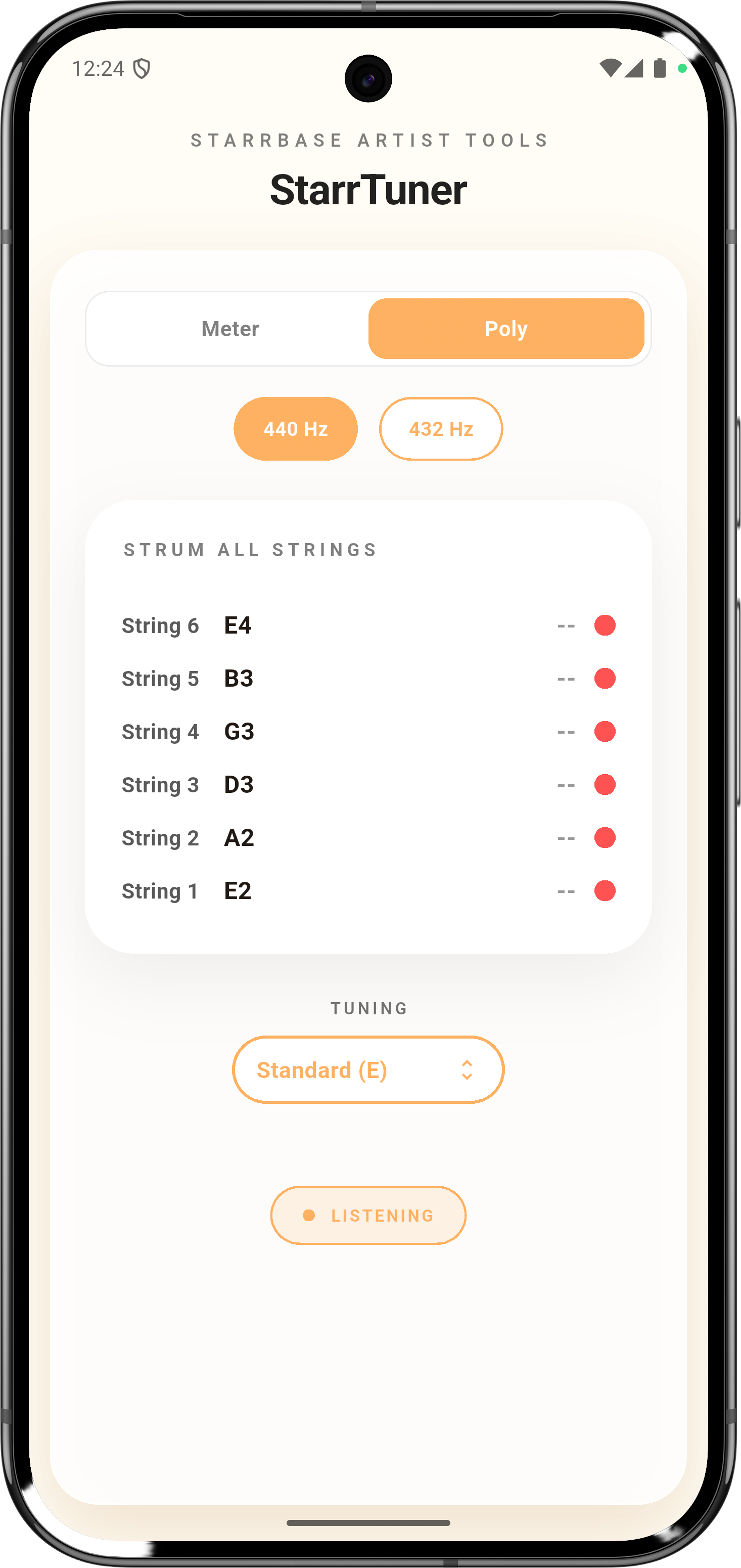 StarrTuner polyphonic tuning screen